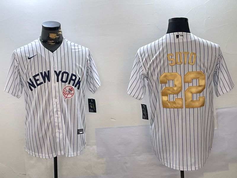 Men New York Yankees 22 Soto White Stripe Fashion Nike 2024 MLB Jersey style 3